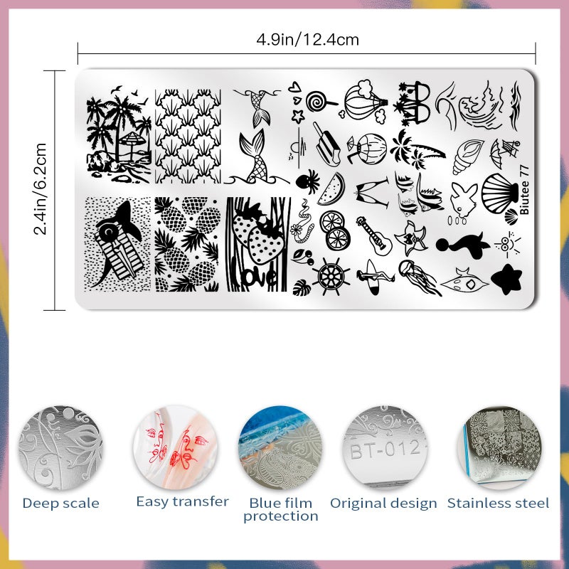 Biutee Nail Stamping Plate Set 12Pcs Nail Art Stamping Plates Nail Stamping Kit Nail Stamper Kit Flower Leaves Animal Lace Star Design Nail Stamp Plate - Image 4