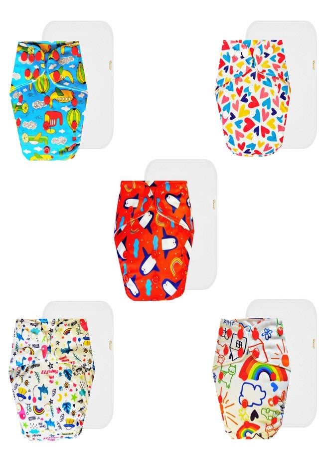 Dumbledo Premium Cloth Diaper with Cotton Insert (Pack of 5) | Dry Feel and Comfortable | 6-Layer Absorbent Pad | Quick Dry | Ideal for Toddlers | 3 Months - 3 Years | Unisex Baby - Image 1