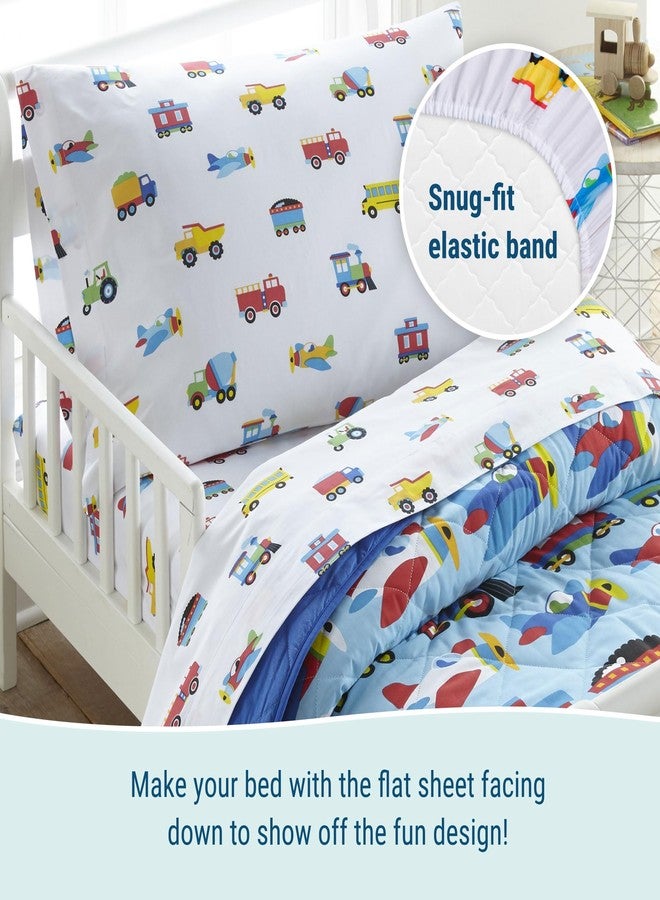 Wildkin 4-Piece Toddler Bed in a Bag - Cotton Comforter, Sheets & Pillowcase for Cozy Cuddles - Trains, Planes, and Trucks - Image 4