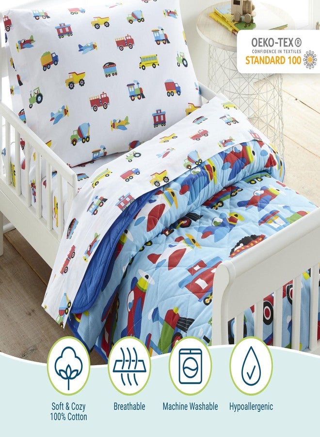 Wildkin 4-Piece Toddler Bed in a Bag - Cotton Comforter, Sheets & Pillowcase for Cozy Cuddles - Trains, Planes, and Trucks - Image 2
