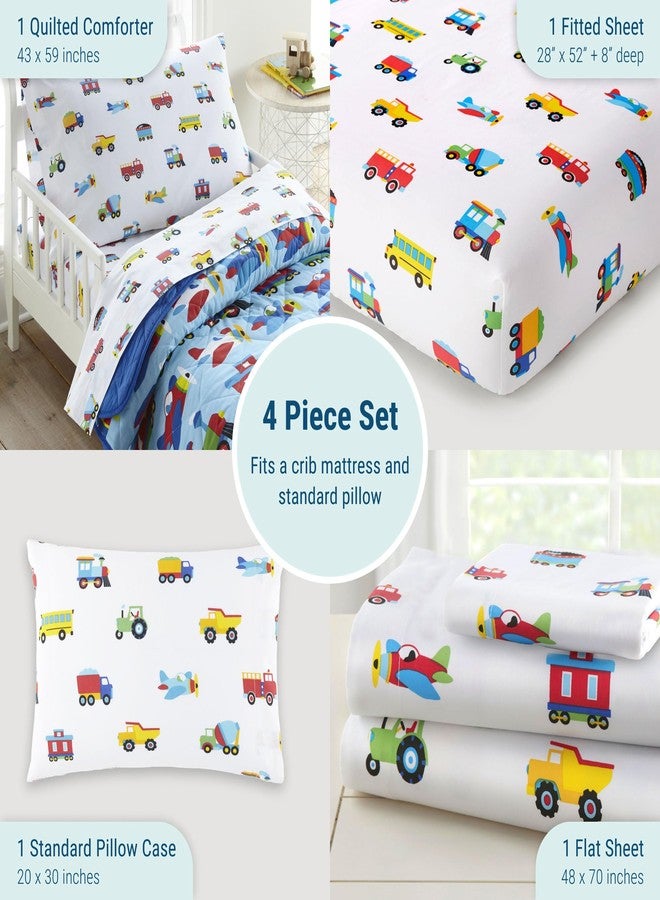 Wildkin 4-Piece Toddler Bed in a Bag - Cotton Comforter, Sheets & Pillowcase for Cozy Cuddles - Trains, Planes, and Trucks - Image 3