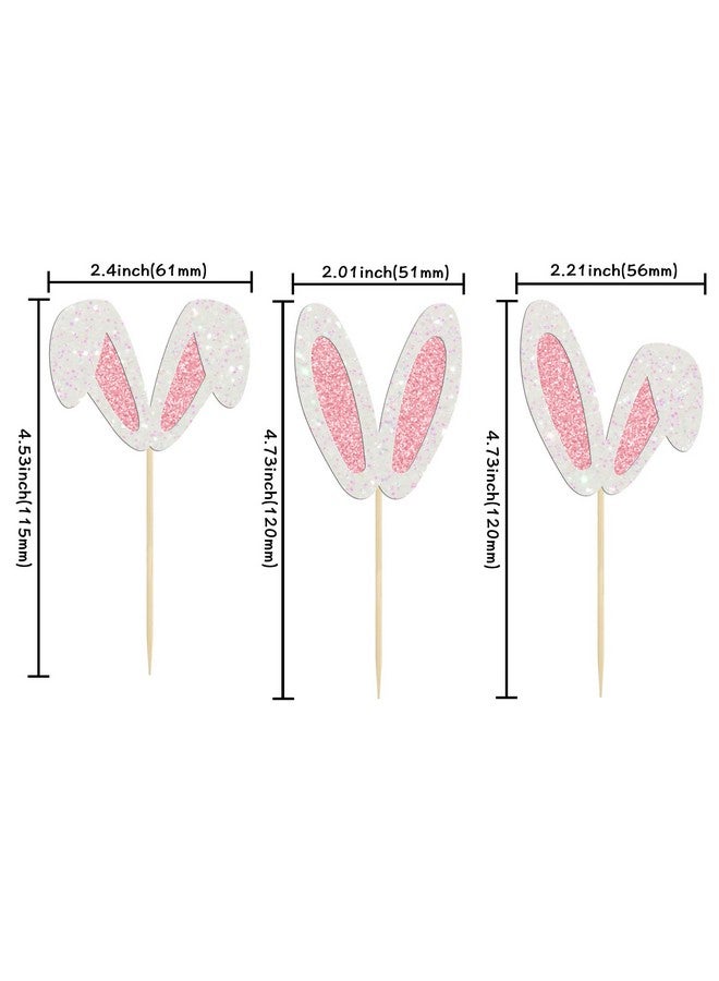 Ephlyn 24Pcs Glitter Bunny Ears Cupcake Toppers Easter Rabbit Theme Happy Birthday Cupcake Picks for Bunny Happy Easter Baby Shower Birthday Spring Easter Party Cake Decorations - Image 2