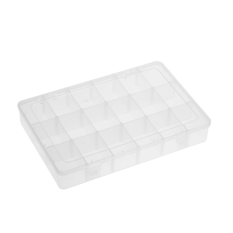Clear Plastic Organizer: 18 Grids With Adjustable Dividers - Transparent Storage Box for Small Parts, Electronic Components and Jewelry Organization - Image 1