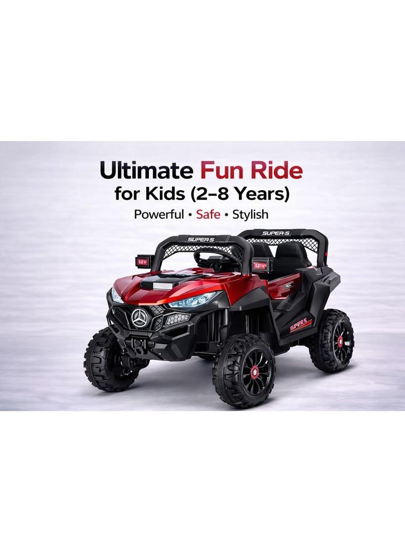 12V Kids Ride On Electric Car with Remote Control, 4WD Off-Road SUV, LED Lights, Music Player, USB & AUX, Dual Seat, Battery Powered Toy Car for Boys & Girls 2-8 Years - Image 3