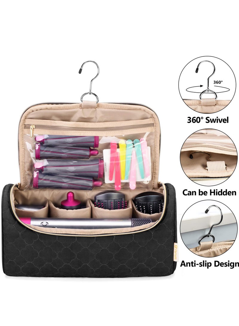 Travel Case for Dyson Airwrap Complete Styler and Attachments - Portable Storage Bag with Hanging Hook for Hair Curler Accessories (Black) - Image 2