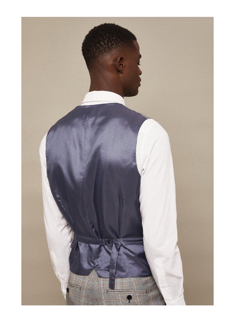 BURTON - Slim Fit Aqua Bold Checked Suit Waistcoat - Image 1