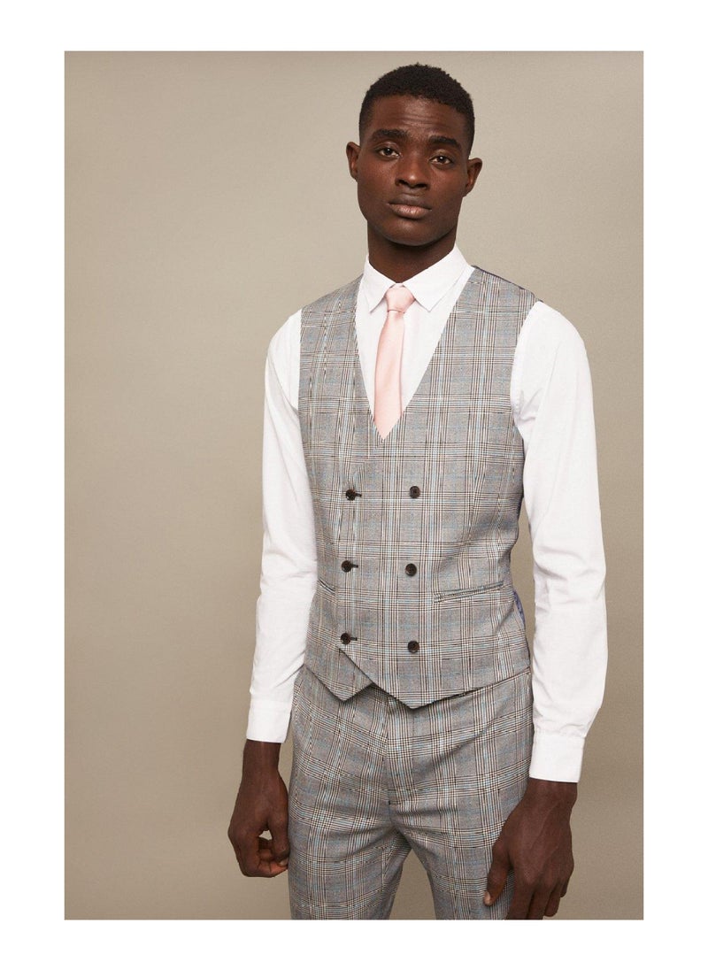 BURTON - Slim Fit Aqua Bold Checked Suit Waistcoat - Image 1
