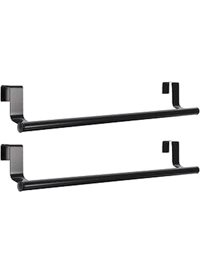 36Cm Black Stainless Steel Towel Bar 2 Pack Wall Mounted No Drill Kitchen Bathroom - Image 1