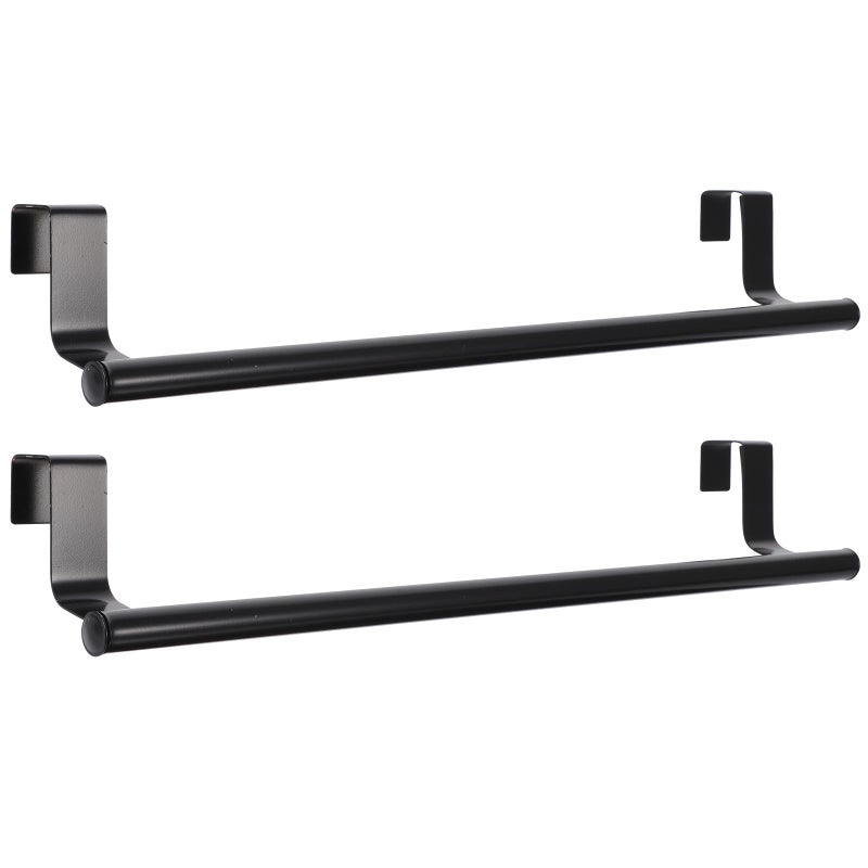 36Cm Black Stainless Steel Towel Bar 2 Pack Wall Mounted No Drill Kitchen Bathroom - Image 2