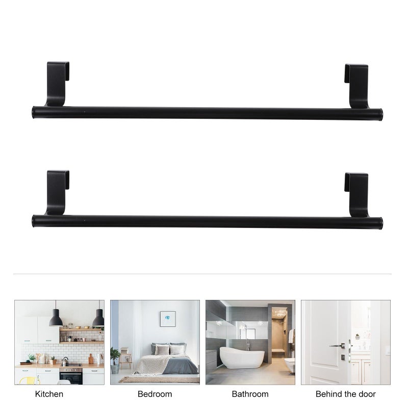 36Cm Black Stainless Steel Towel Bar 2 Pack Wall Mounted No Drill Kitchen Bathroom - Image 5