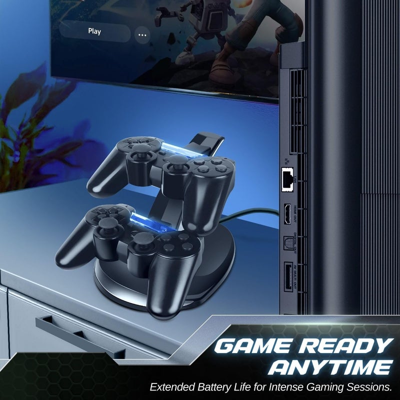 TNP Products TNP Compatible with PS3 Controller Charger Stand for Sony Playstation 3 Controller compatible with Dualshock 3 Charging, 2 Tier Docking Station Stand and 2 USB PS3 Cable ports with LED Indicators - Image 5
