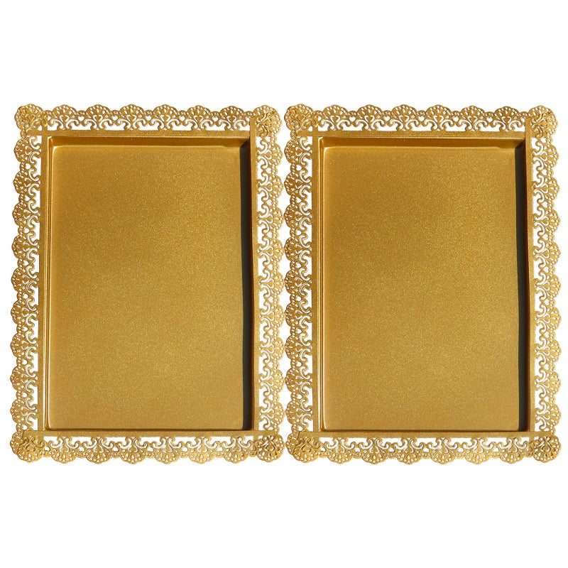 2Pcs Rectangle Iron Cupcake Serving Tray Fruit Dessert Plates for Party Anniversary Wedding Christmas Baby Shower Gold