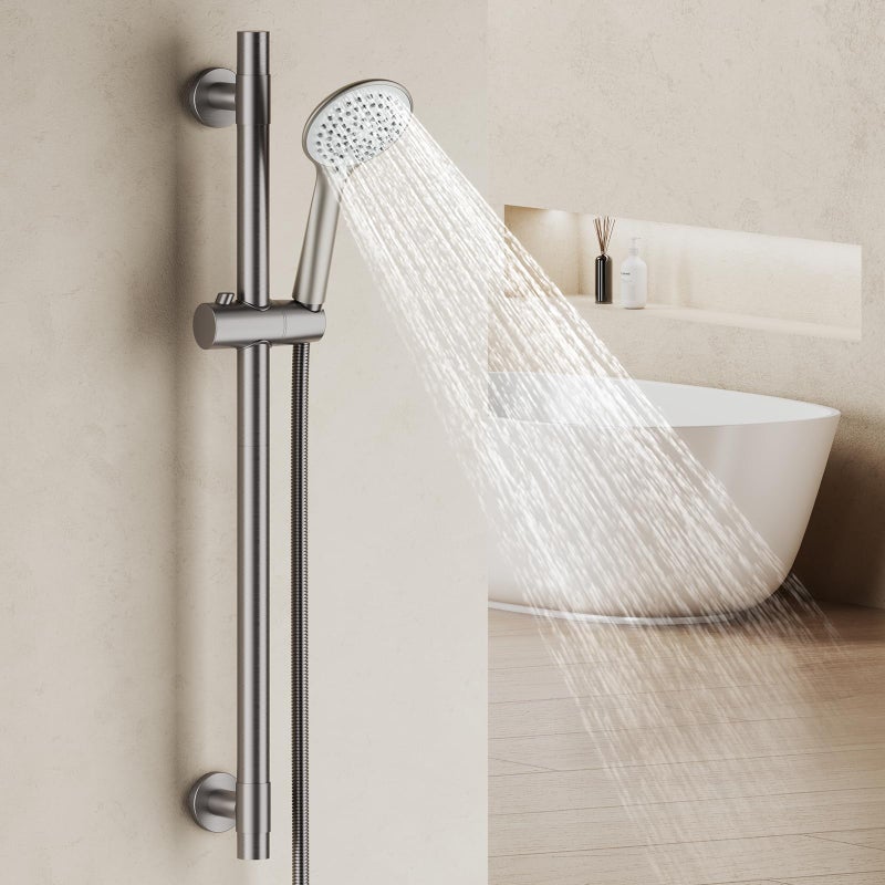 AULEEND Shower Slide Bar Handheld Shower Head with Hose, 5-Function Hand Shower with Wall Mountï¼Œshower slide bar,adjustable height shower head (A-round, Brushed Nickel) - Image 3
