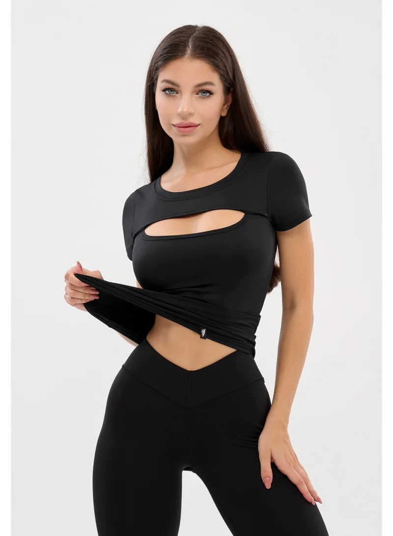 Bona Fide Keek T-shirt Black Bona Fide Women’s T-Shirt – Summer Short Sleeve Top with Modern Cutout – Slim Fit Casual & Workout Shirt for Women | Best Price UAE