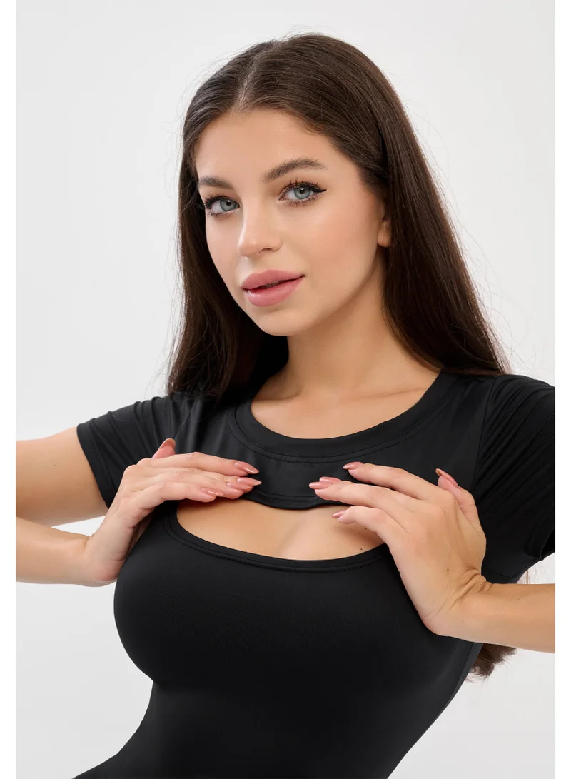Bona Fide Keek T-shirt Black Bona Fide Women’s T-Shirt – Summer Short Sleeve Top with Modern Cutout – Slim Fit Casual & Workout Shirt for Women | Best Price UAE