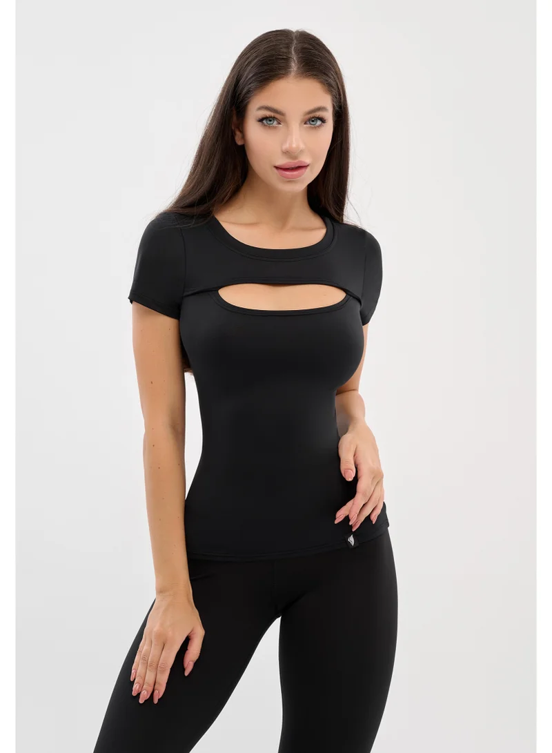 Bona Fide Keek T-shirt Black Bona Fide Women’s T-Shirt – Summer Short Sleeve Top with Modern Cutout – Slim Fit Casual & Workout Shirt for Women | Best Price UAE