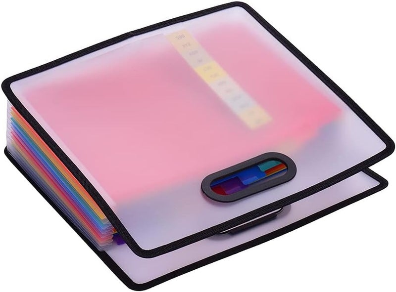 Expanding Accordion File Folder with 12 Pockets, Portable A4 Document Organizer for Office and School, Rainbow Colored Filing Cabinet Accessory with Labels and Reinforced Cloth - Image 1