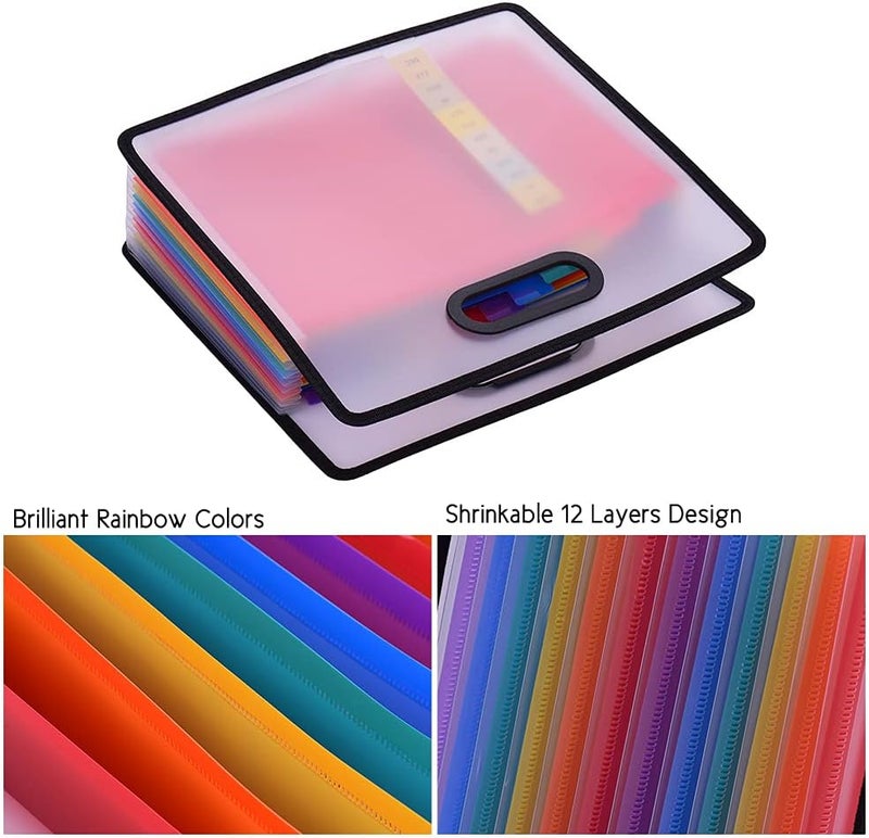 Expanding Accordion File Folder with 12 Pockets, Portable A4 Document Organizer for Office and School, Rainbow Colored Filing Cabinet Accessory with Labels and Reinforced Cloth - Image 3