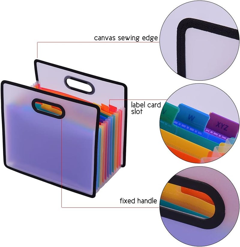 Expanding Accordion File Folder with 12 Pockets, Portable A4 Document Organizer for Office and School, Rainbow Colored Filing Cabinet Accessory with Labels and Reinforced Cloth - Image 4
