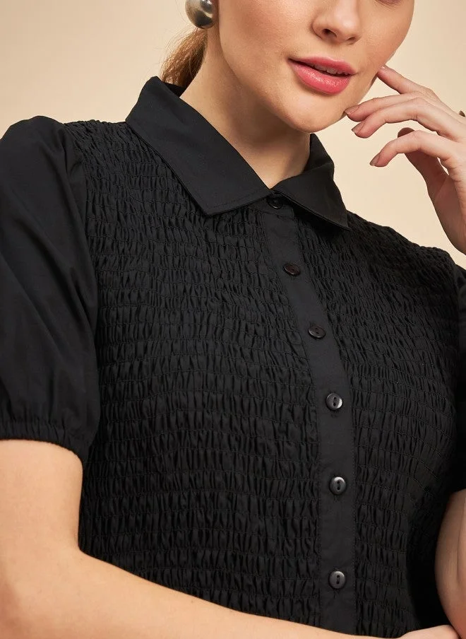 مينت ستريت بلوزة نسائية بتصميم سموكينج أسود