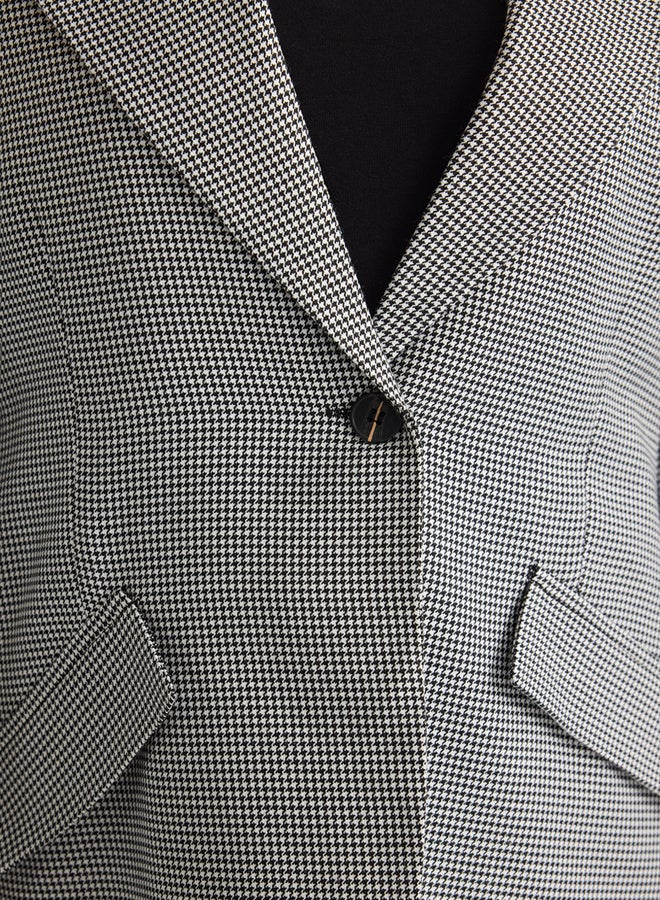 trendyol Black Houndstooth Patterned Fitted Premium Polyviscon Woven Blazer Jacket - Image 4