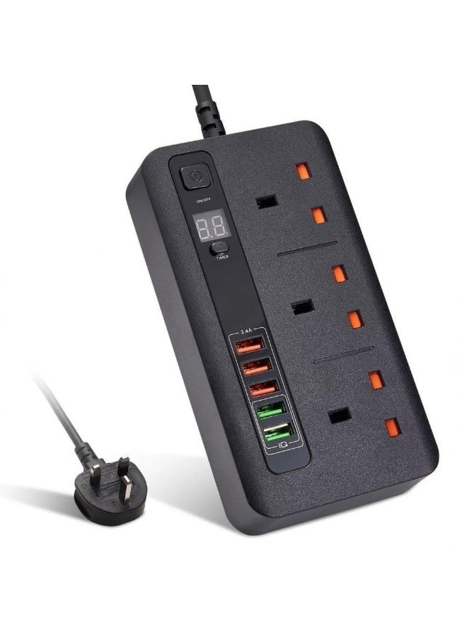 Digitplus DP-034PD-3M 8-in-1 Power Extension Socket – 3 AC Outlets, 5 USB Ports, USB-C PD 20W Fast Charging, 3500W, 3m Cord, Timer - Image 3