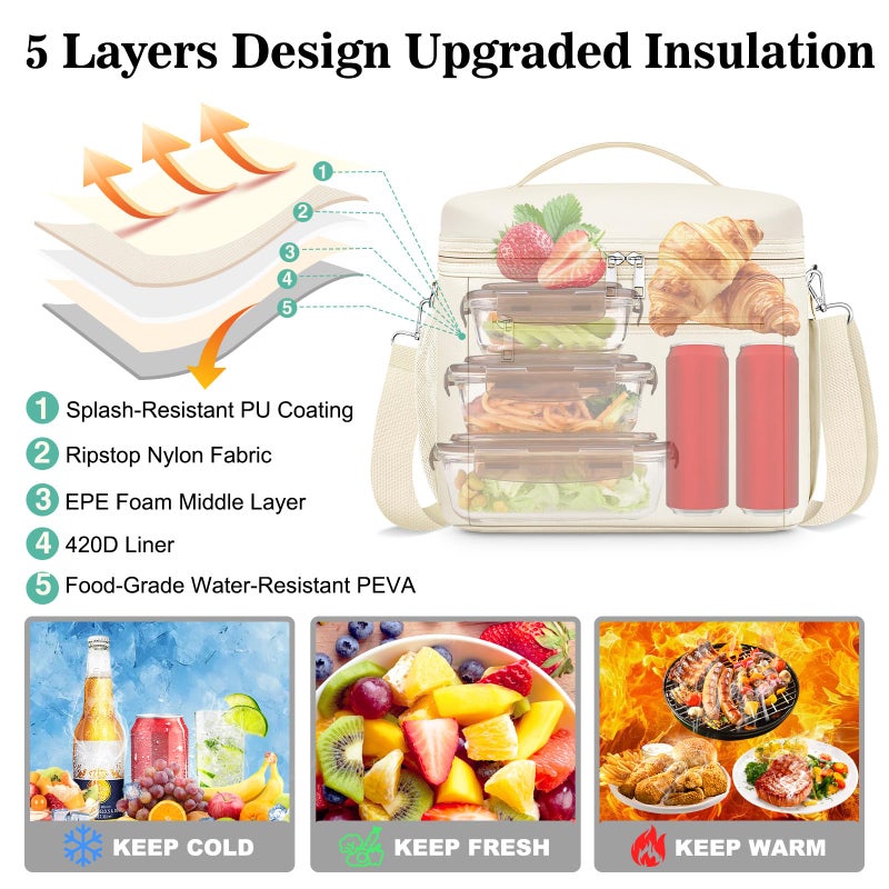 DALINDA Lunch Bag Cooler Bag Lunch Box for Women Men, Insulated Leak Proof LunchBox Lightweight for Picnic,Grocery,Beach,Camping,Travel,Work - Image 2