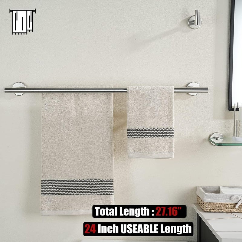 JQK Double Towel Bar 27 Inch, Brushed Steel Useable Length 24 Inch 304 Stainless Steel Thicken 0.8mm Bath Towel Rack for Bathroom, Towel Holder Wall Mount 2 Pack, TB100L24-BN-P2 - Image 3
