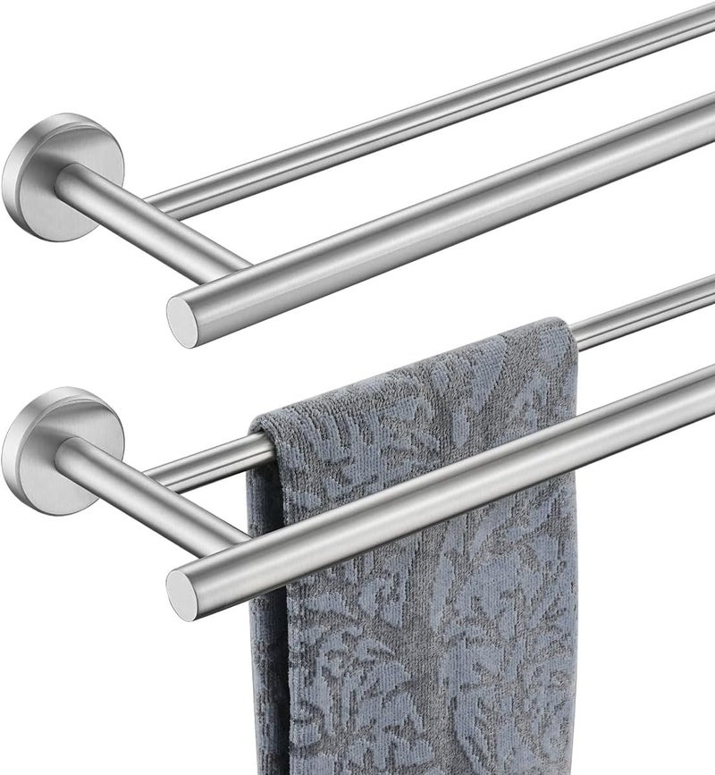 JQK Double Towel Bar 27 Inch, Brushed Steel Useable Length 24 Inch 304 Stainless Steel Thicken 0.8mm Bath Towel Rack for Bathroom, Towel Holder Wall Mount 2 Pack, TB100L24-BN-P2 - Image 1