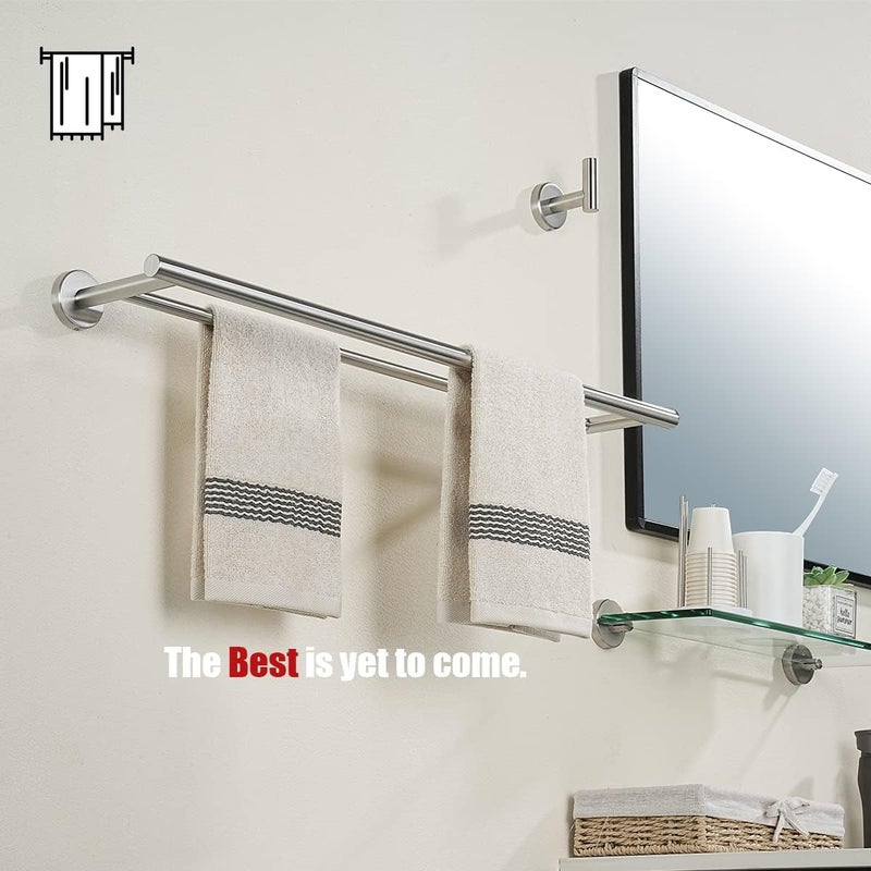 JQK Double Towel Bar 27 Inch, Brushed Steel Useable Length 24 Inch 304 Stainless Steel Thicken 0.8mm Bath Towel Rack for Bathroom, Towel Holder Wall Mount 2 Pack, TB100L24-BN-P2 - Image 5