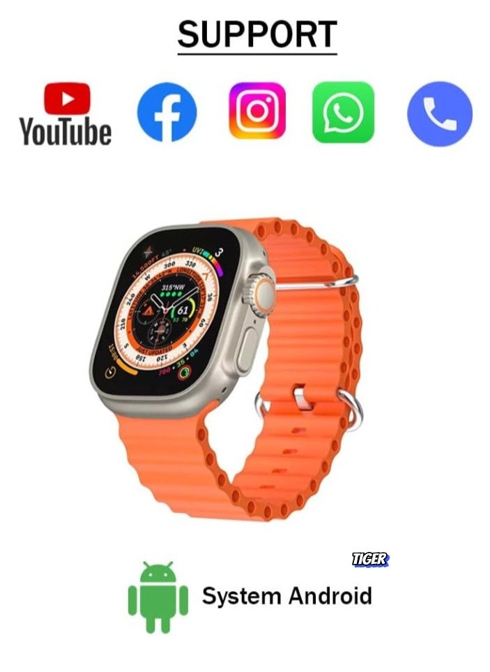 TIGER - Android Smart Watch Ultra 49mm with Three Strap Set & Wireless Charger – Stylish, Multifunctional Watch for Men, Fitness Tracker, Heart Rate Monitor, Waterproof, Compatible with Android Phones - Image 1