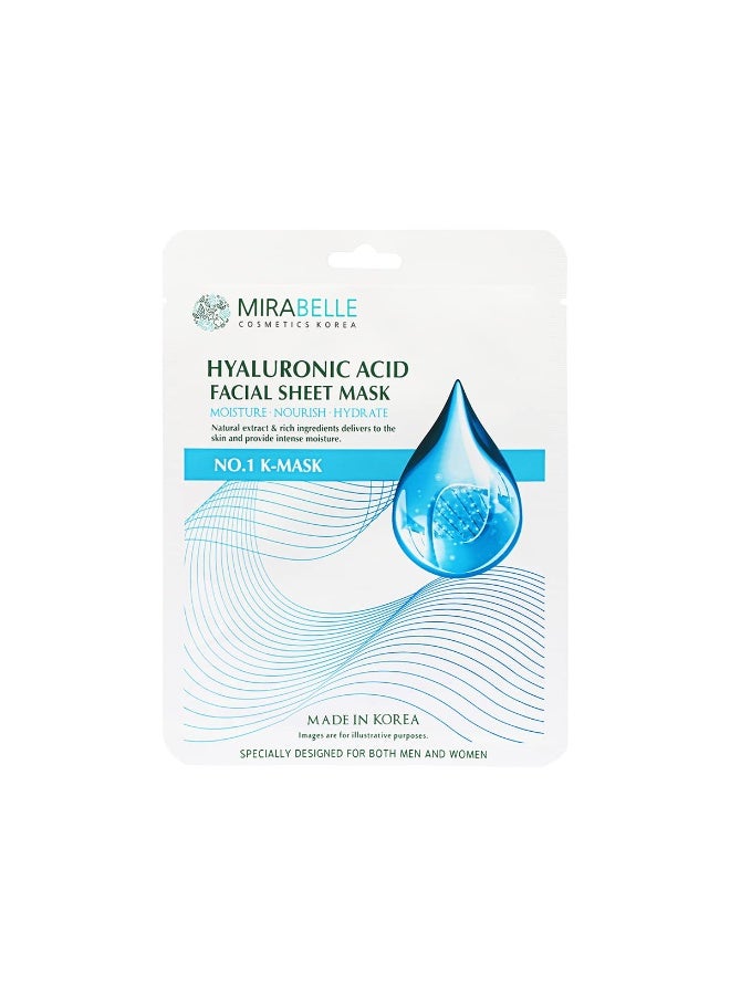 Mirabelle Hyaluronic Korean Face Sheet Mask For Anti-Aging | Hydration (Pack of 2) - Image 1