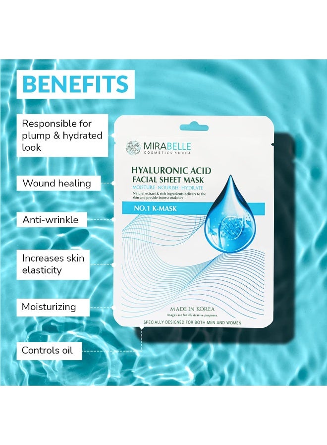 Mirabelle Hyaluronic Korean Face Sheet Mask For Anti-Aging | Hydration (Pack of 2) - Image 3
