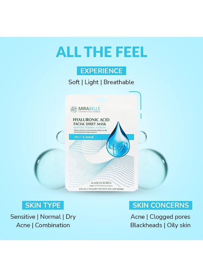 Mirabelle Hyaluronic Korean Face Sheet Mask For Anti-Aging | Hydration (Pack of 2) - Image 4