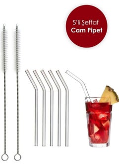 Octopus Bazaar Transparent 5 Glass Curved Pipette - 2 Pieces Pipette Cleaning Brush  - Image 1