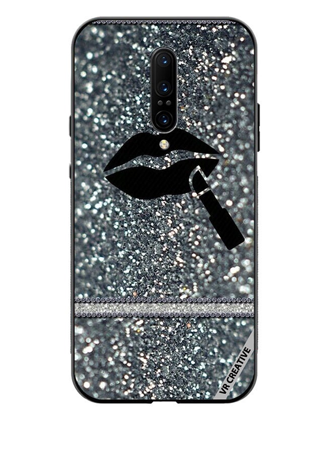 Protective Case Cover For OnePlus 7 Pro Lipstick on Silver Glitter Design Multicolour