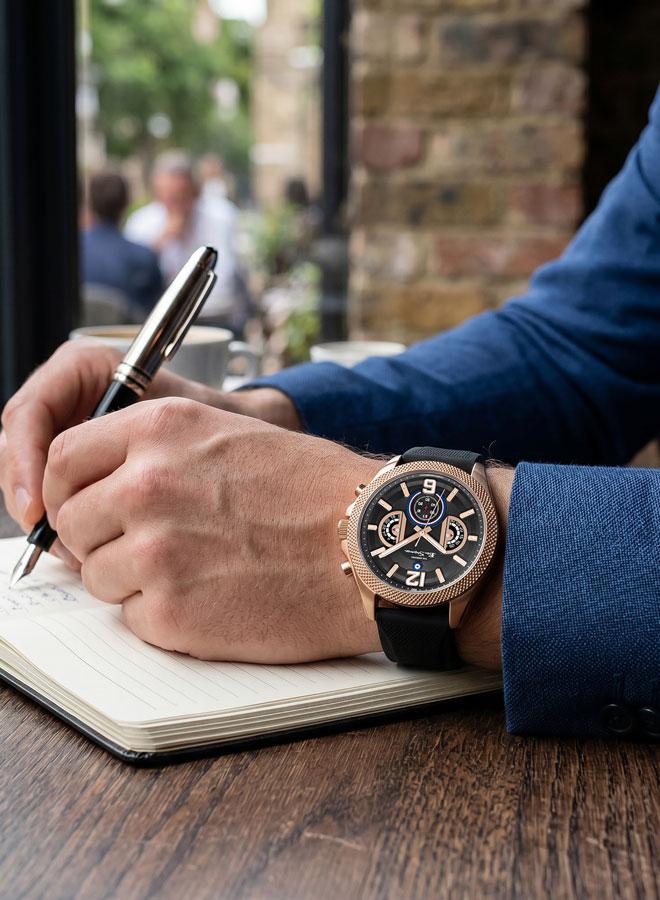 Ben Sherman Sheffield Black Dial Black Silicone Strap Chronograph Watch for Men, 44mm - Image 5