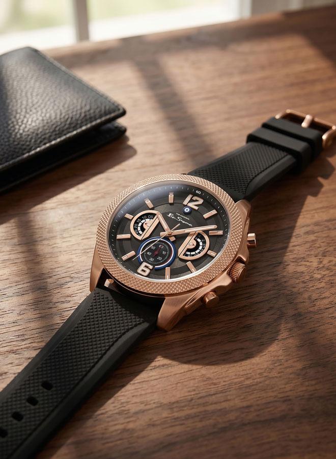 Ben Sherman Sheffield Black Dial Black Silicone Strap Chronograph Watch for Men, 44mm - Image 4