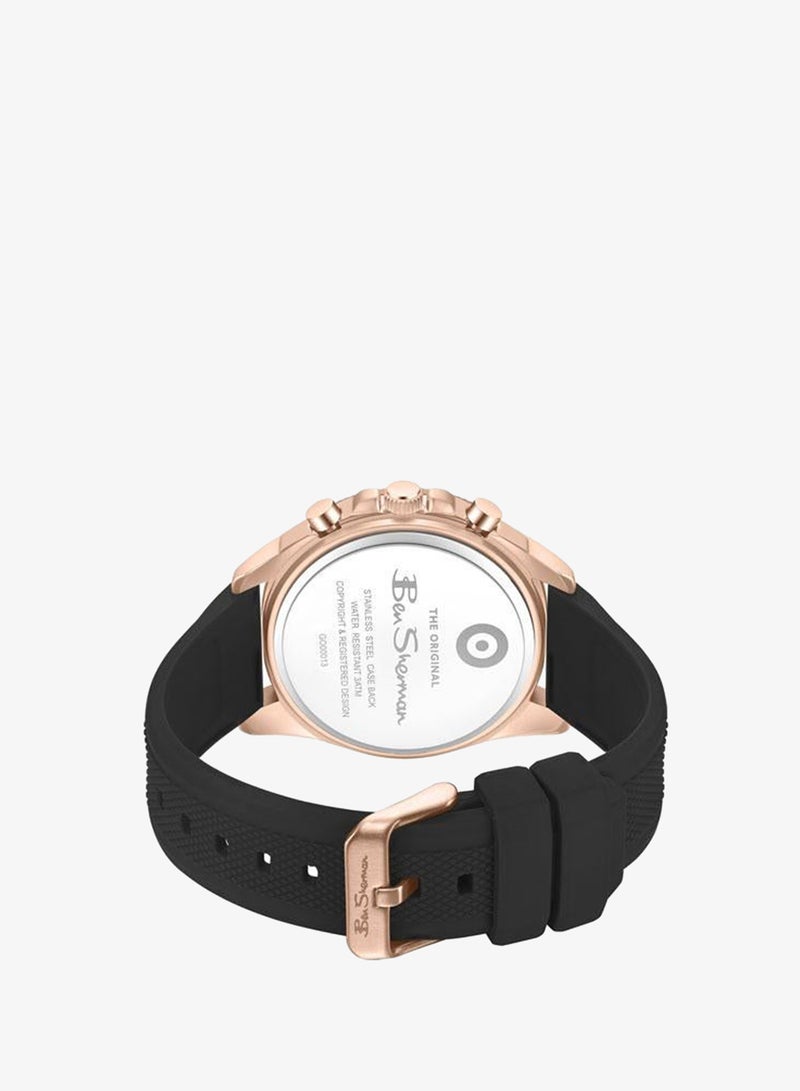 Ben Sherman Sheffield Black Dial Black Silicone Strap Chronograph Watch for Men, 44mm - Image 3