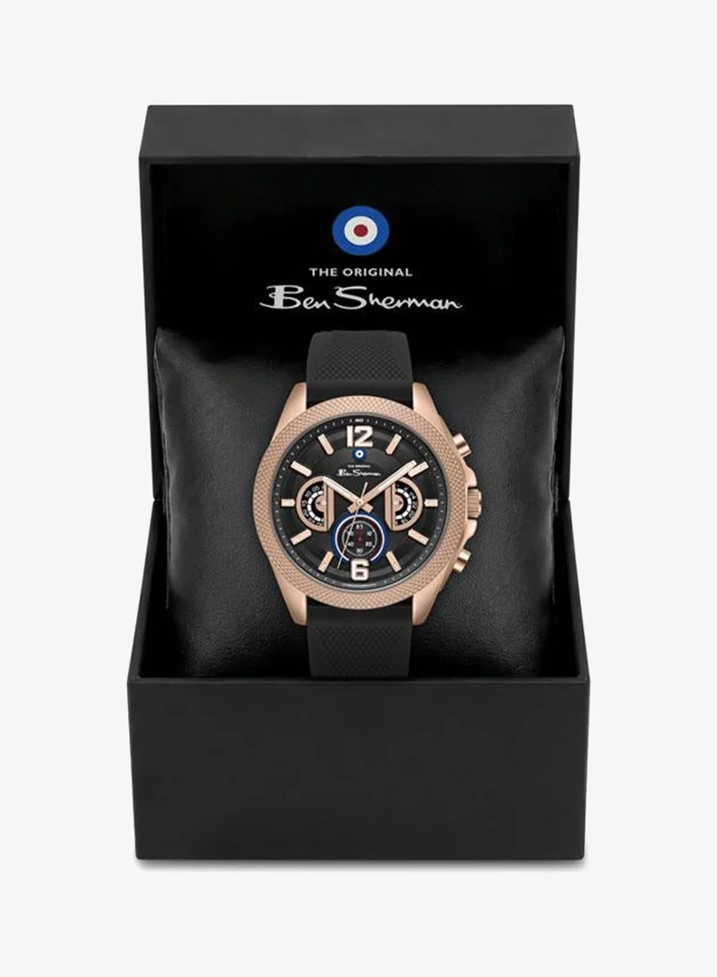 Ben Sherman black Sheffield Black Dial Black Silicone Strap Chronograph Watch for Men, 44mm for Men | Best Price UAE