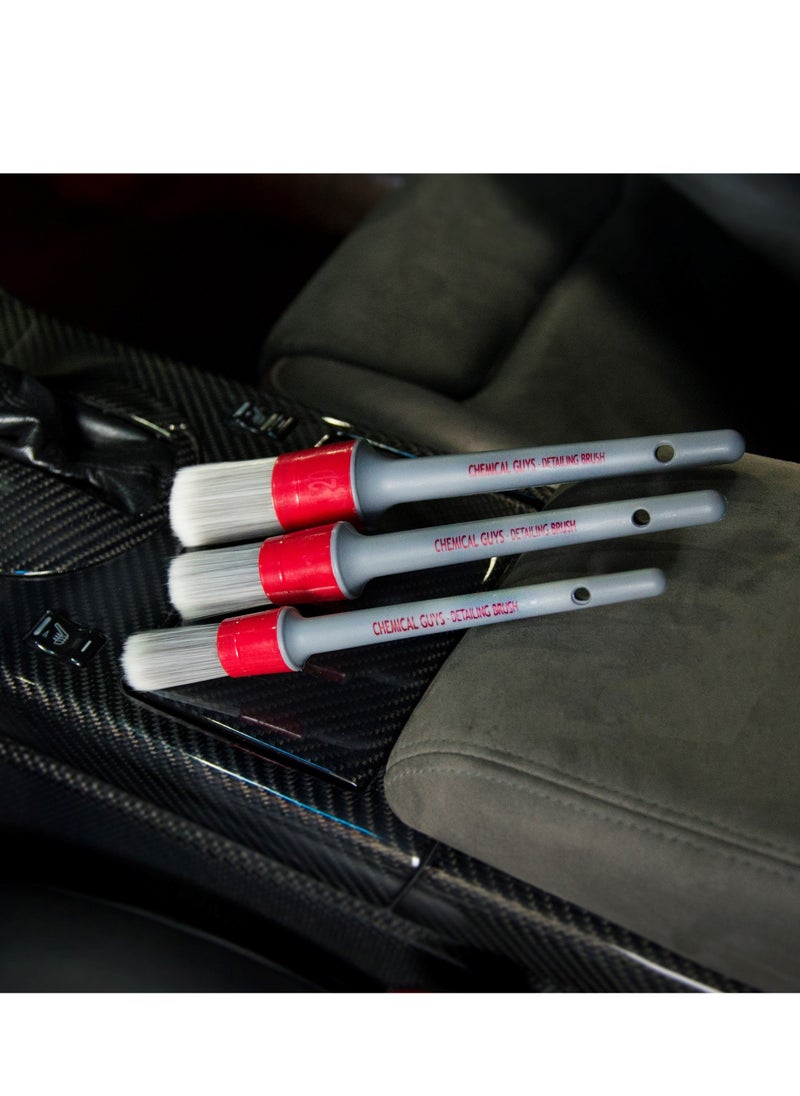 SYOSI Detailing Brush Set - 3 Pcs Soft Automotive Detail Brushes, Different Sizes Car Detailing Brushes for Cleaning Wheels, Engine, Interior, Air Vents, Car, Motorcy Grey  - Image 2