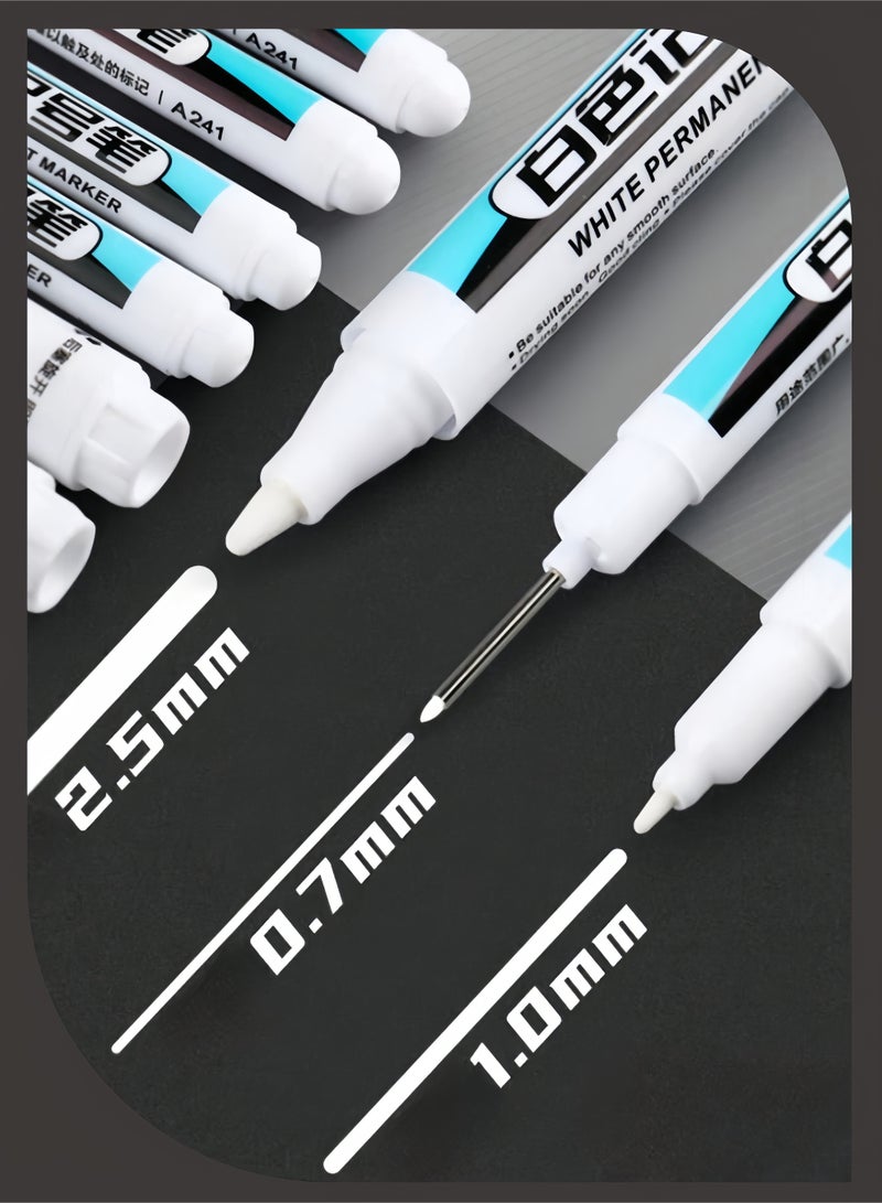 ZAZA White Marker Pen, Acrylic Markers Quick Dry, Waterproof Paint Marker with 0.7mm 1.0mm 2.5mm Multi-Tip, 6-Pack Permanent Deep Hole Set for Wood Metal Model Crafting - Image 3