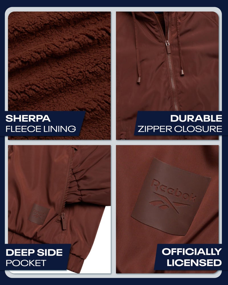 Reebok Womens Windbreaker Jacket - Water and Wind Resistant Midweight Cozy Sherpa Fleece Insulated Softshell Jacket for Women, Size Large, Cognac - Image 4