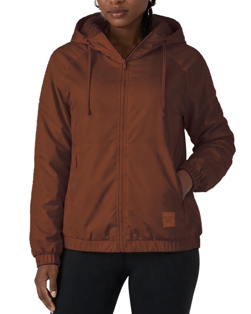 Reebok Womens Windbreaker Jacket - Water and Wind Resistant Midweight Cozy Sherpa Fleece Insulated Softshell Jacket for Women, Size Large, Cognac - Image 2