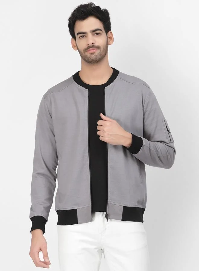 PAUSE Men Charcoal Regular Fit Contrast Trim Jacket