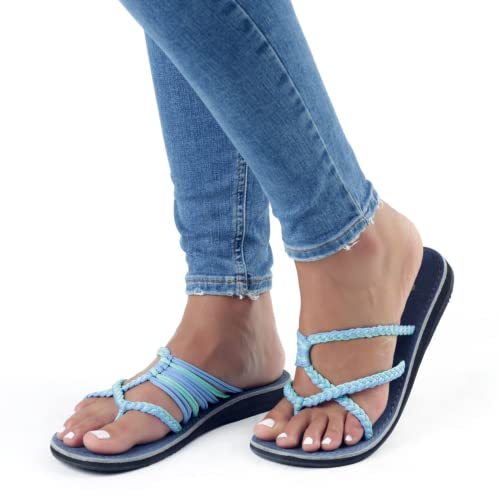 Plaka Oceanside Flat Summer Sandals for Women | Flip Flops for The Beach, Walking & Dressy Occasions | Cornflower | Size 7 - Image 3
