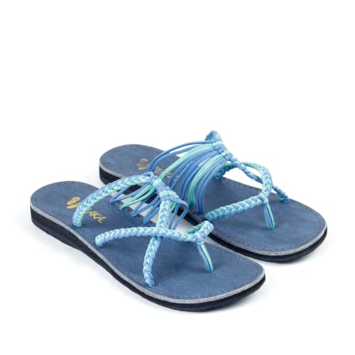 Plaka Oceanside Flat Summer Sandals for Women | Flip Flops for The Beach, Walking & Dressy Occasions | Cornflower | Size 7 - Image 2