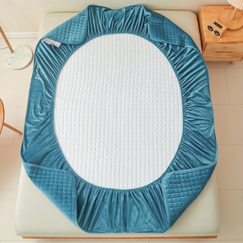 LweiPsqLin Quilted Flannel Fitted Sheets,Soft Flannel Fleece Mattress Top- Suitable for Fall and Winter,Fitted Deep Pocket Up to 15''. (Blue, Twin) - Image 5