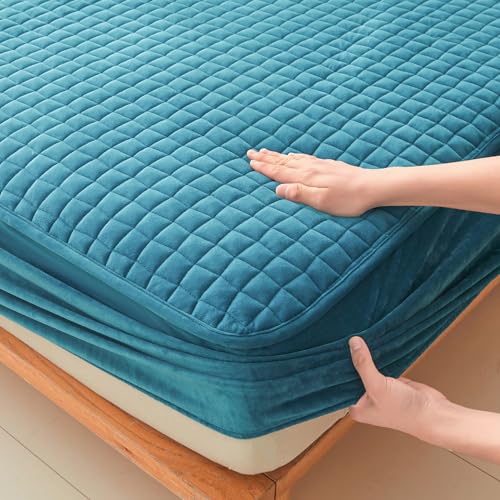 LweiPsqLin Quilted Flannel Fitted Sheets,Soft Flannel Fleece Mattress Top- Suitable for Fall and Winter,Fitted Deep Pocket Up to 15''. (Blue, Twin) - Image 3