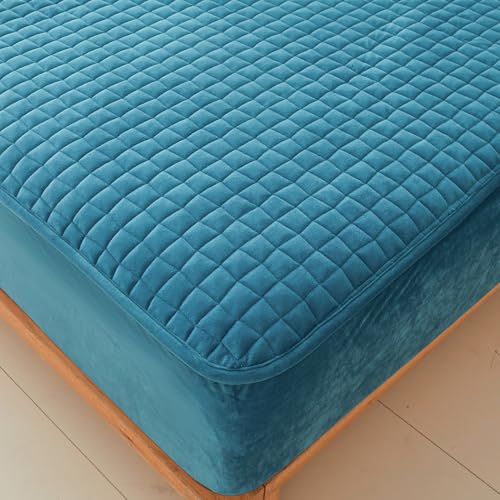 LweiPsqLin Quilted Flannel Fitted Sheets,Soft Flannel Fleece Mattress Top- Suitable for Fall and Winter,Fitted Deep Pocket Up to 15''. (Blue, Twin) - Image 4